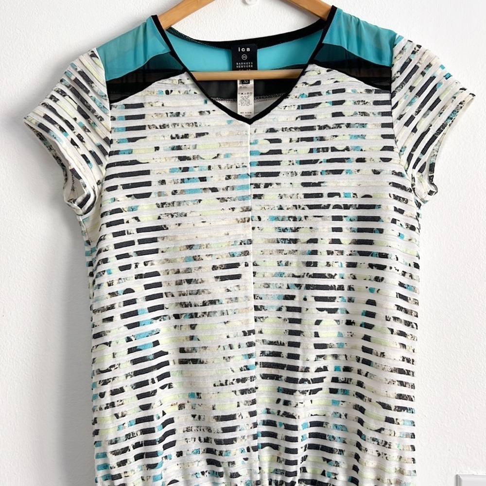 Barney’s New York Mini Dress Short Sleeve Striped Mesh - Picture 2 of 11